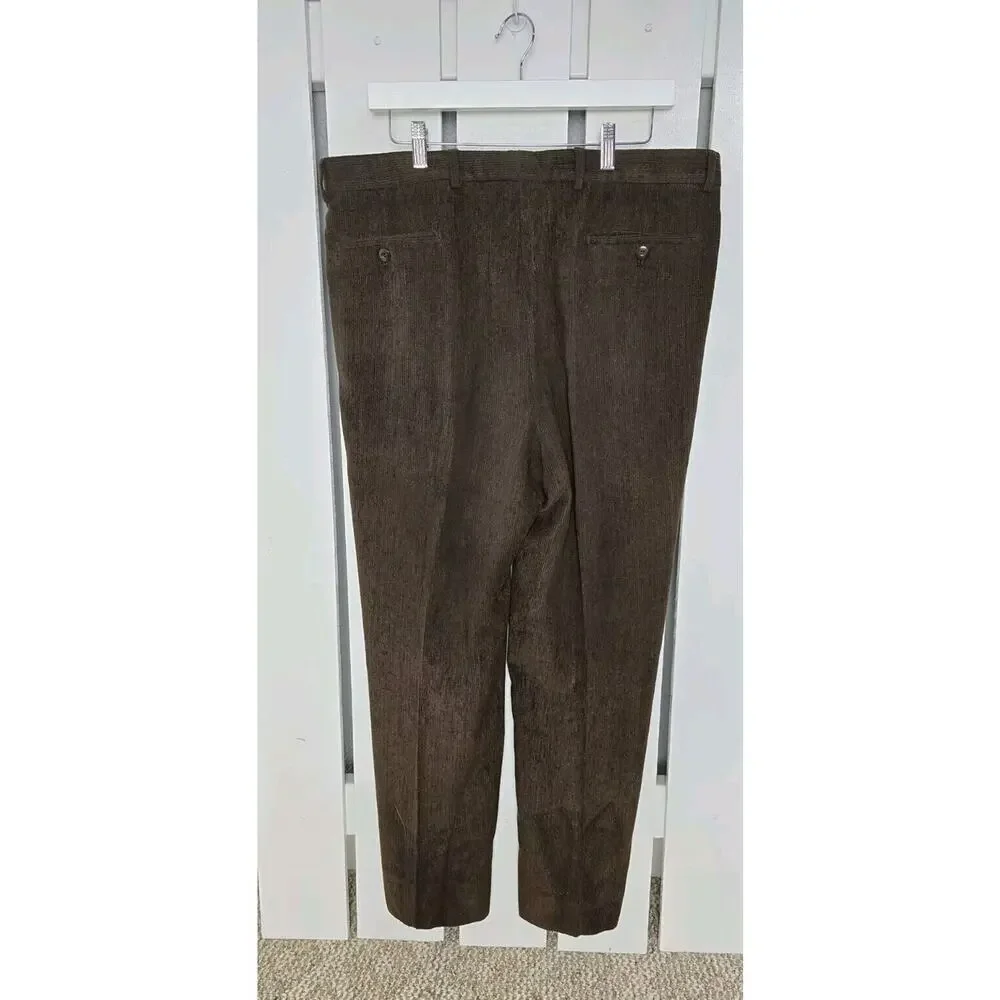 St Croix Lot Corduroy Pleated Wool Blend Dress Pants Men 36x29 Brown Black Italy